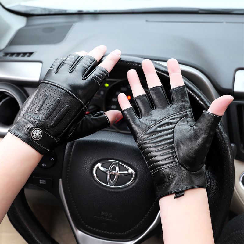Semi-Finger Real Leather Glove - Leather Driving Glove review and price